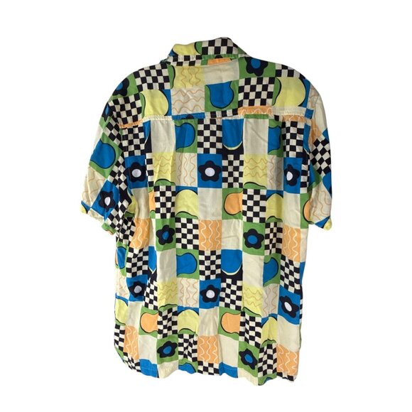 RSQ Geometric Retro Shirt Men's M 90s Rayon Short Sleeve Button Up Relaxed Fit - Picture 3 of 6